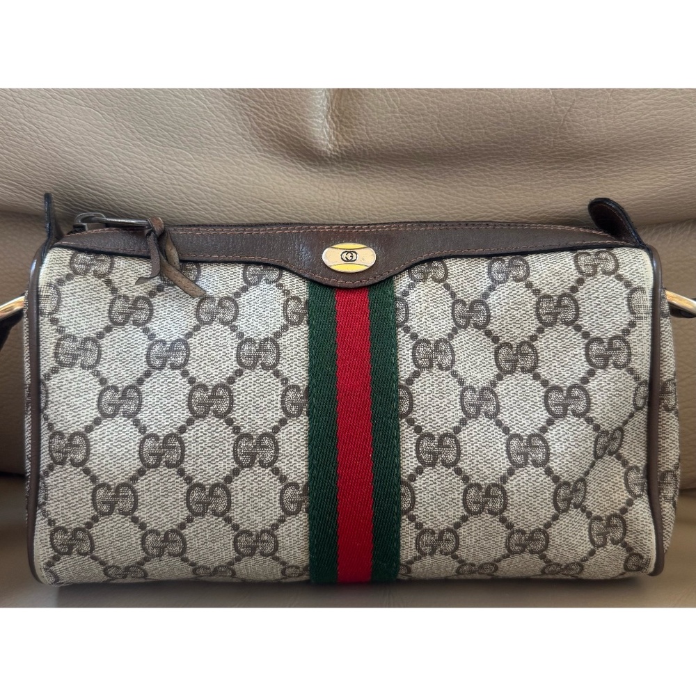 Authentic Vintage Gucci Ophidia Web Brown Monogram Canvas Leather Crossbody Bag